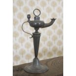19TH-CENTURY PEWTER ONE-HOUR TABLE LAMP