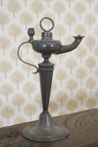 19TH-CENTURY PEWTER ONE-HOUR TABLE LAMP