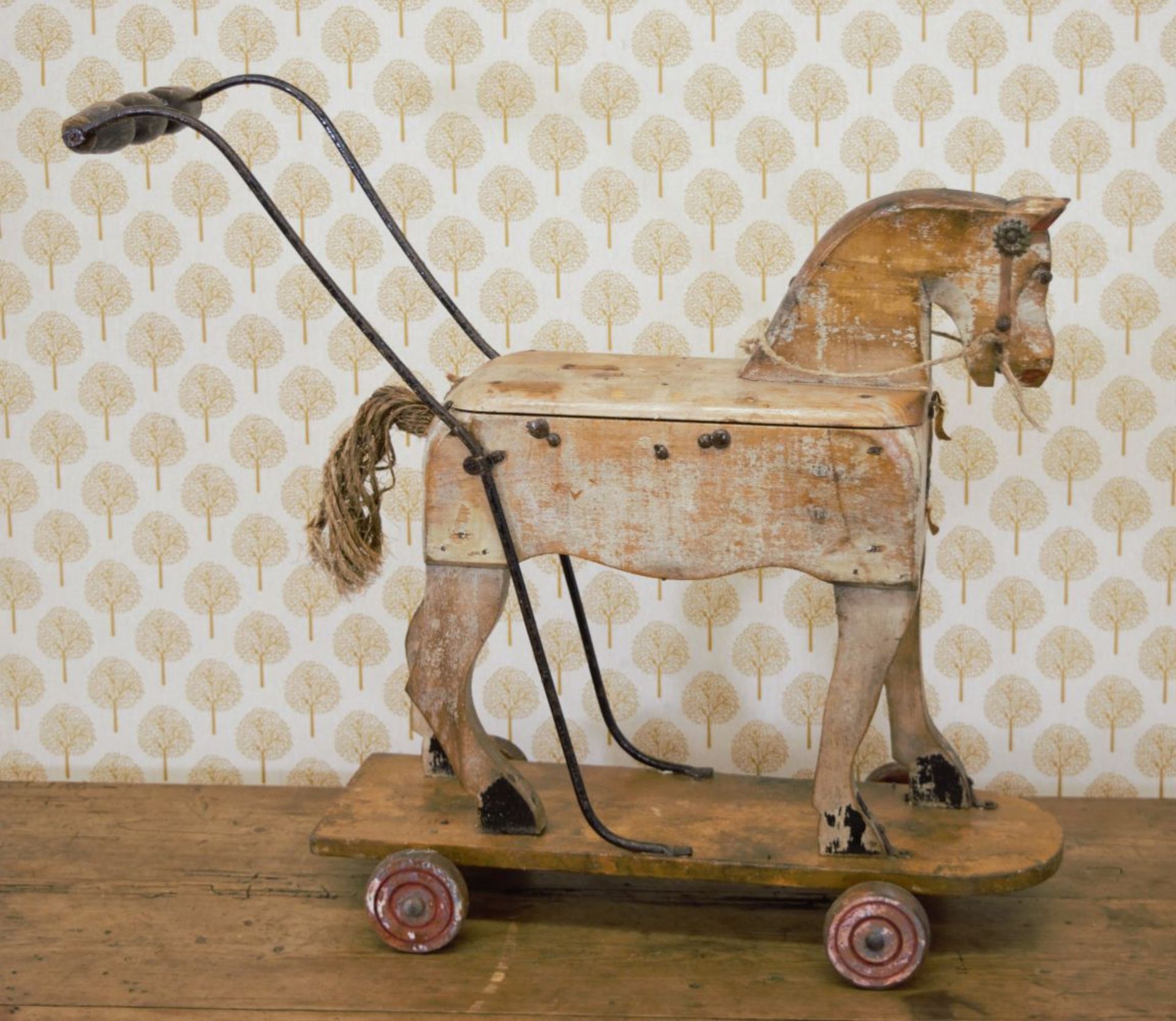 19TH-CENTURY CARVED WOOD CHILD'S PULL HORSE TOY