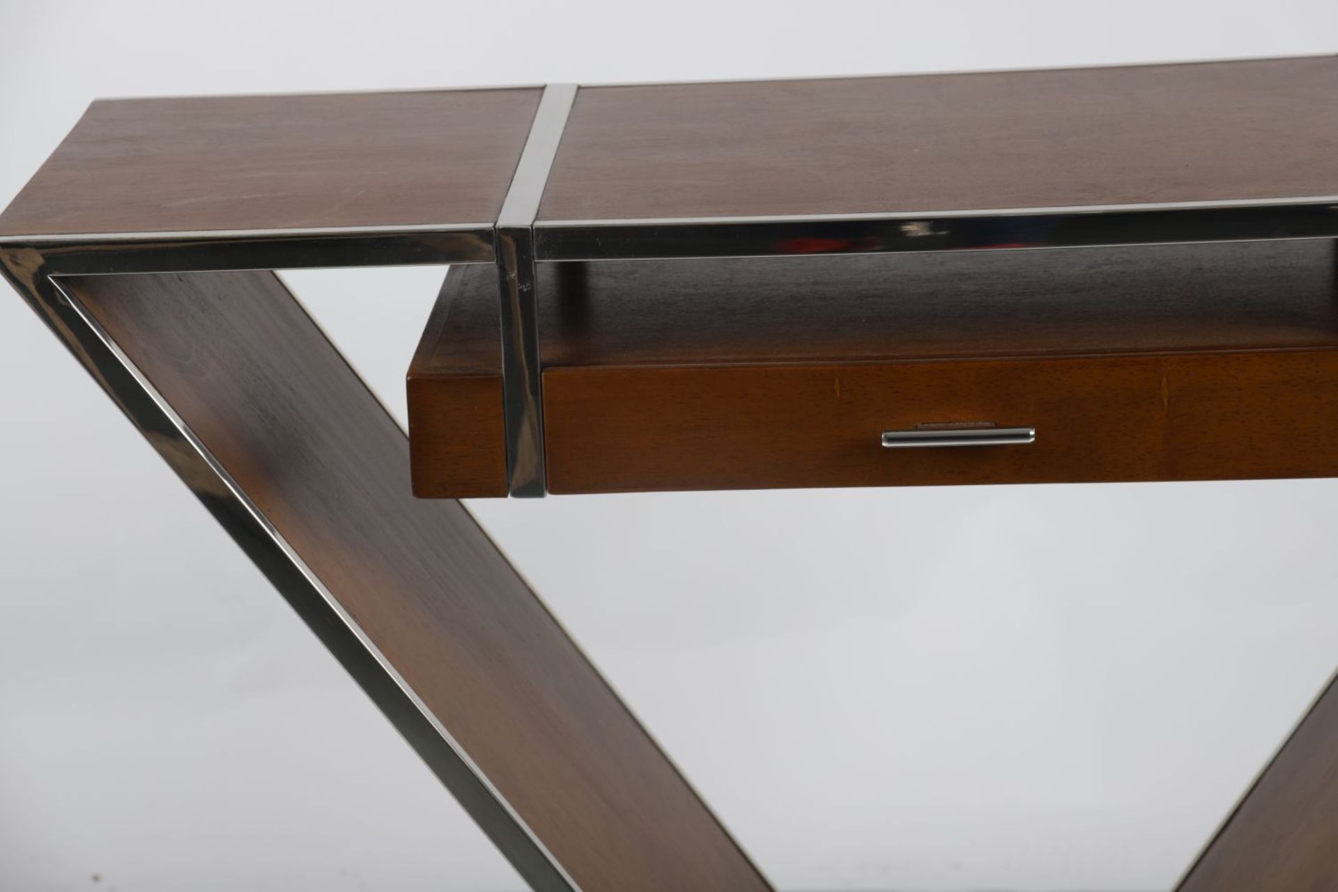 DESIGNER CHERRYWOOD & CHROME CONSOLE TABLE - Image 2 of 3