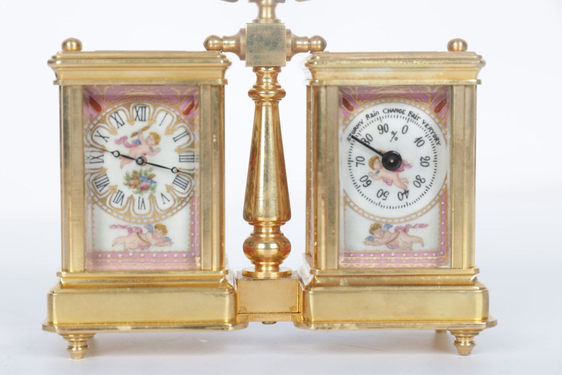 DUAL BRASS & ENAMELLED CARRIAGE CLOCK & BAROMETER - Image 2 of 3