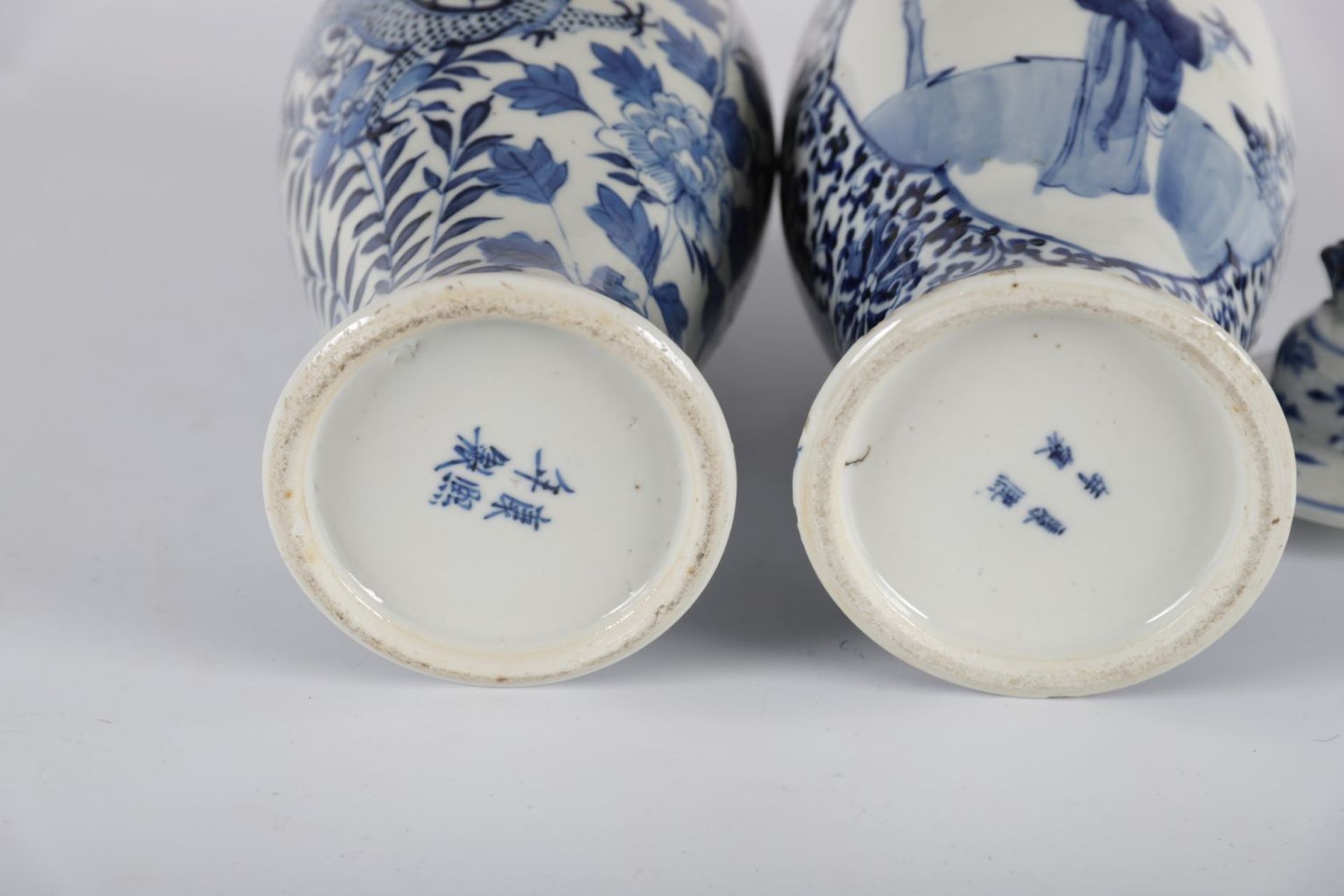 PAIR CHINESE QING BLUE & WHITE URNS - Image 3 of 3