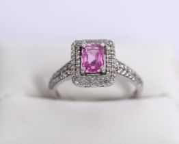 18K WHITE GOLD, PINK SAPPHIRE & DIAMOND RING