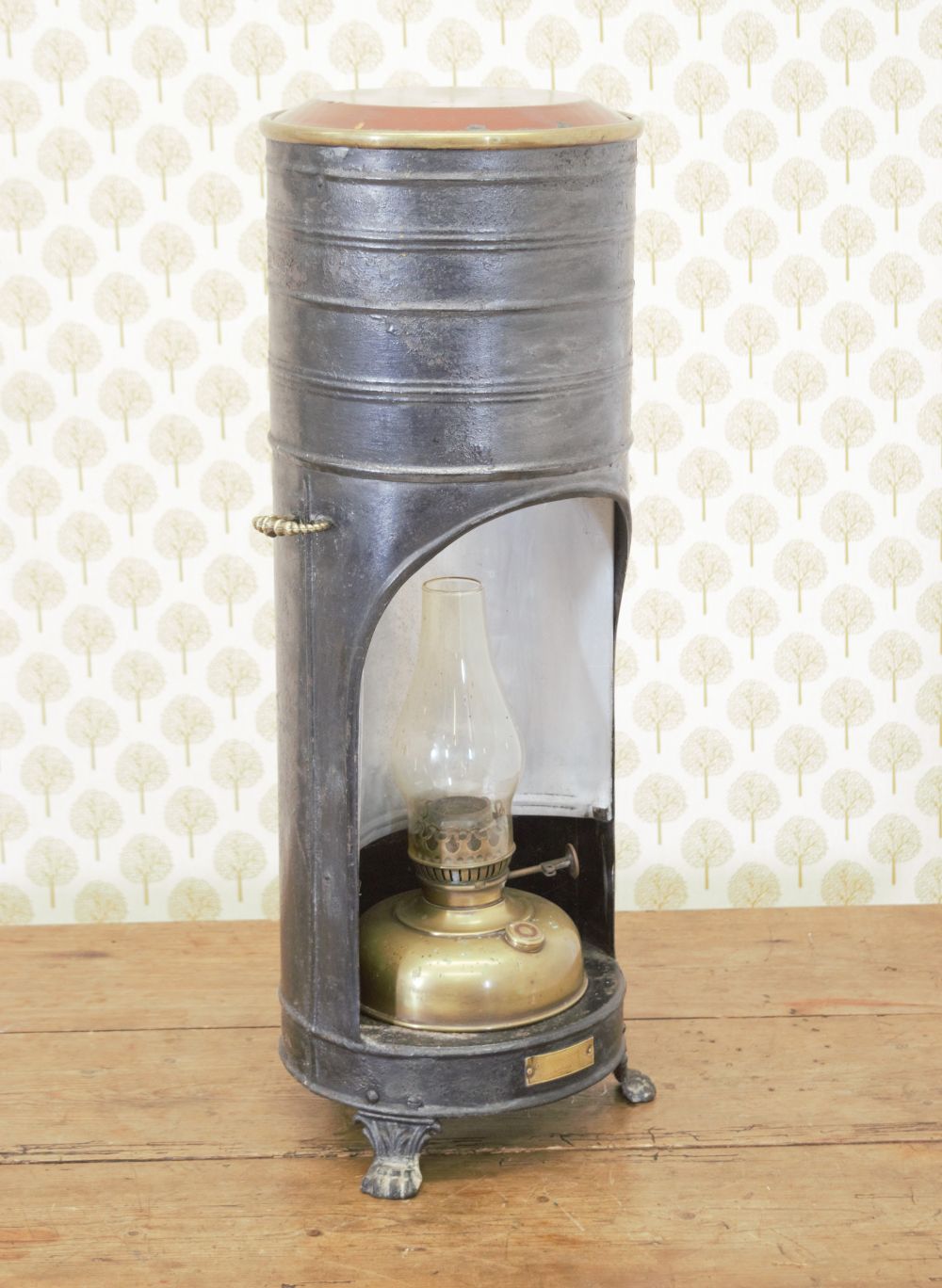 FLOOR STANDING METAL CYLINDER OIL LAMP