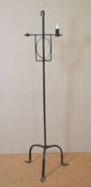 19TH-CENTURY FORGED IRON FLOOR STANDING CANDLEHOLDER