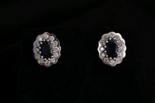 18K GOLD SAPPHIRE & DIAMOND CLUSTER EARRINGS