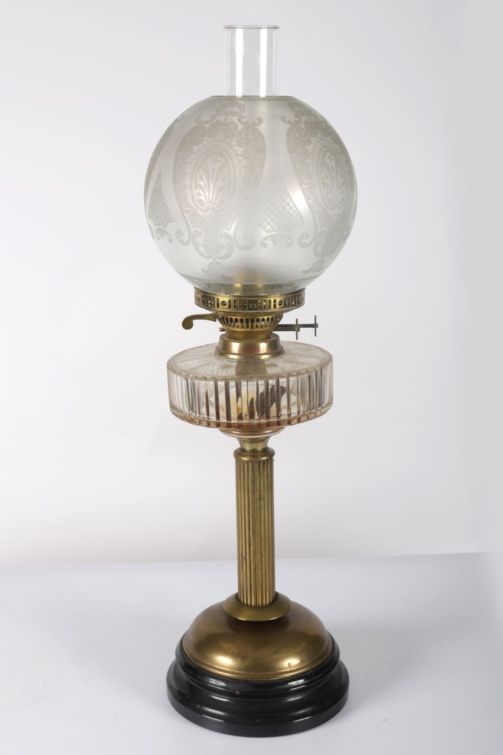 19TH-CENTURY BRASS & CRYSTAL OIL LAMP