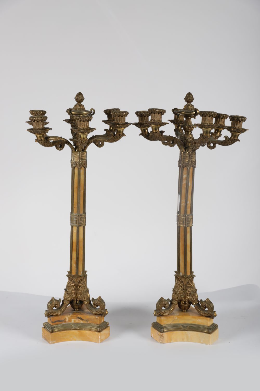 PR 19TH-CENTURY ORMOLU & SIENNA MARBLE CANDELABRAS