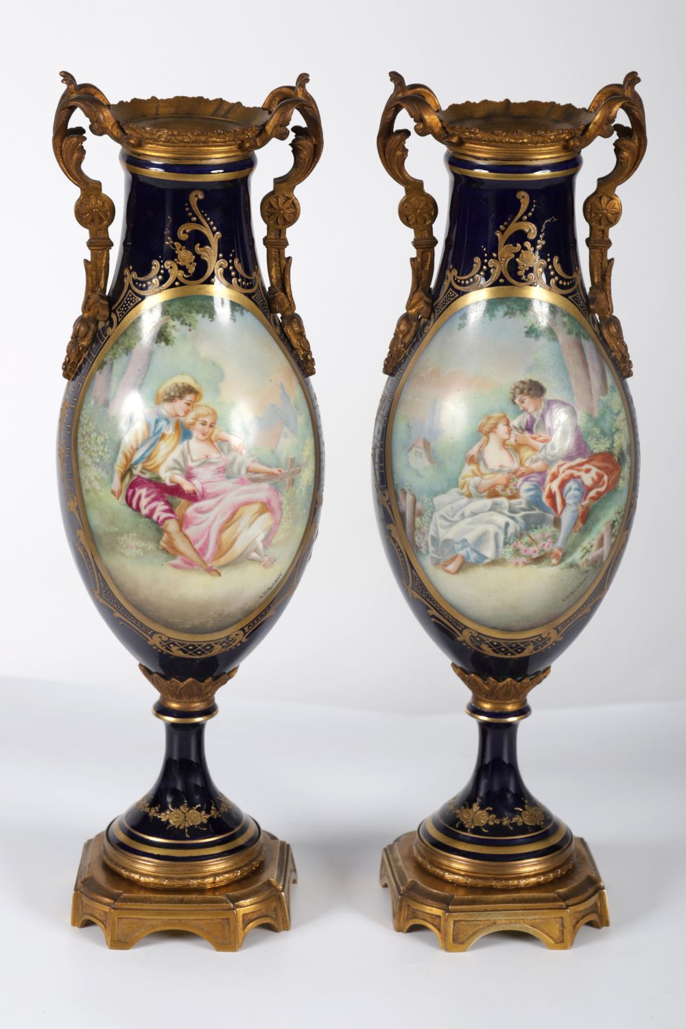 PAIR 19TH-CENTURY SEVRES ORMOLU MOUNTED VASES