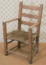 EARLY 19TH-CENTURY ASH KITCHEN SUGAN ARMCHAIR