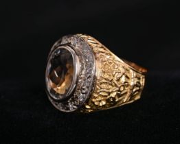 18K GOLD CITRINE & DIAMOND GENT'S RING