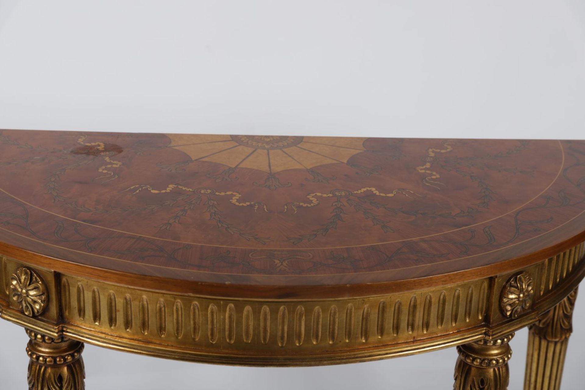 GEORGE III STYLE MARQUETRY & GILT CONSOLE TABLE - Image 3 of 3