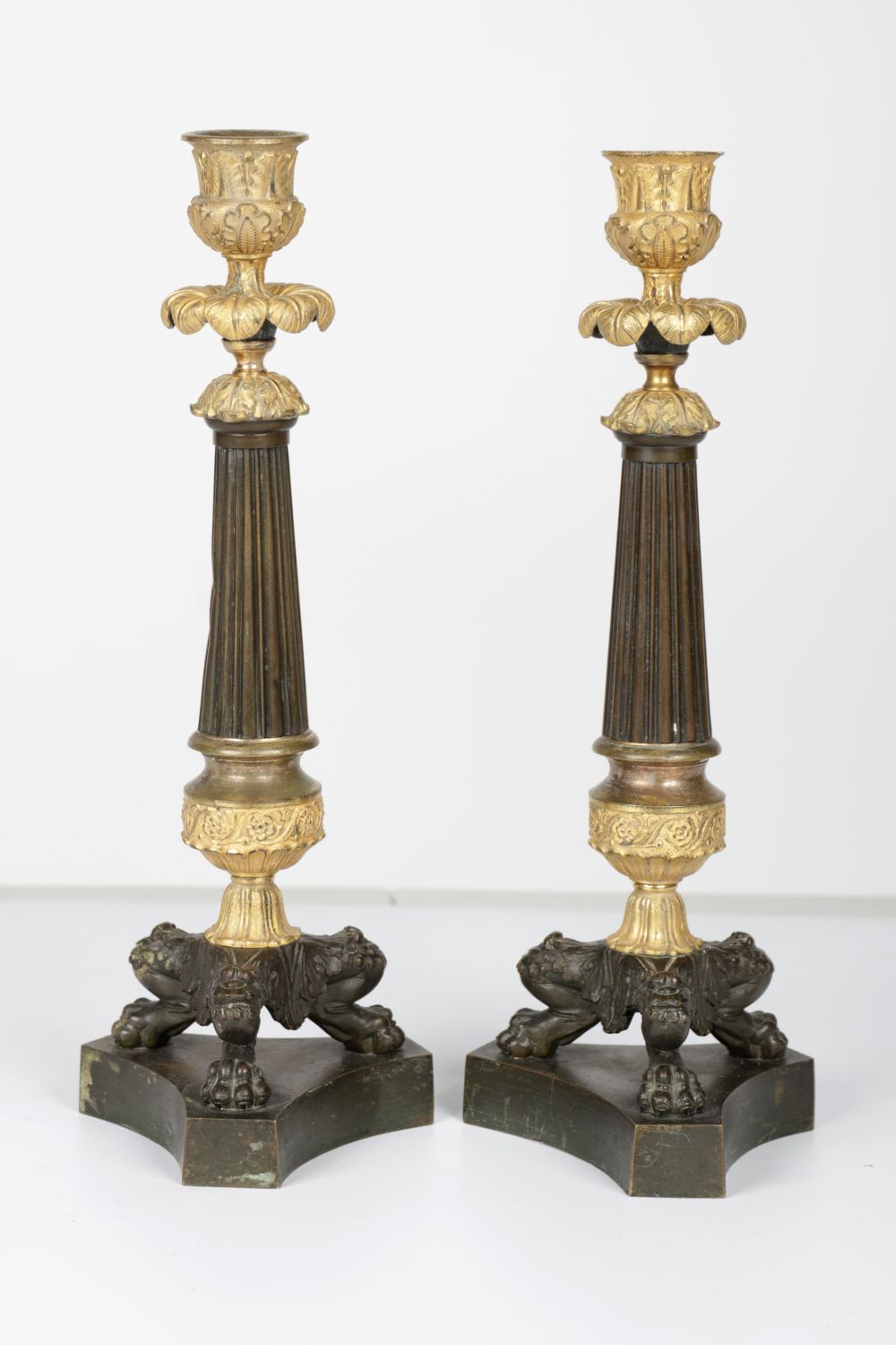 PAIR REGENCY ORMOLU & BRONZE CANDLESTICKS