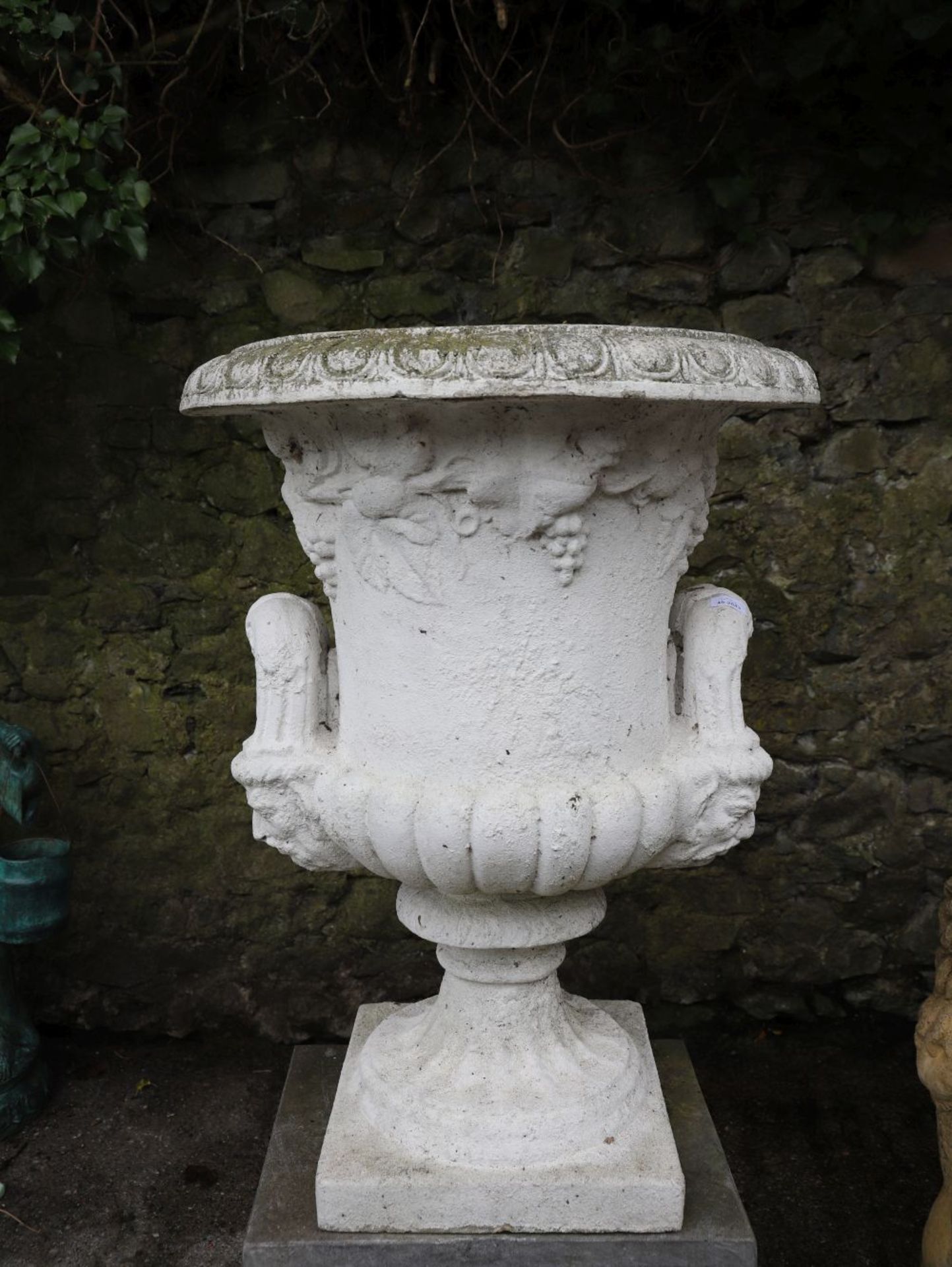 PAIR LARGE ESTATE MOULDED STONE URNS - Image 2 of 2