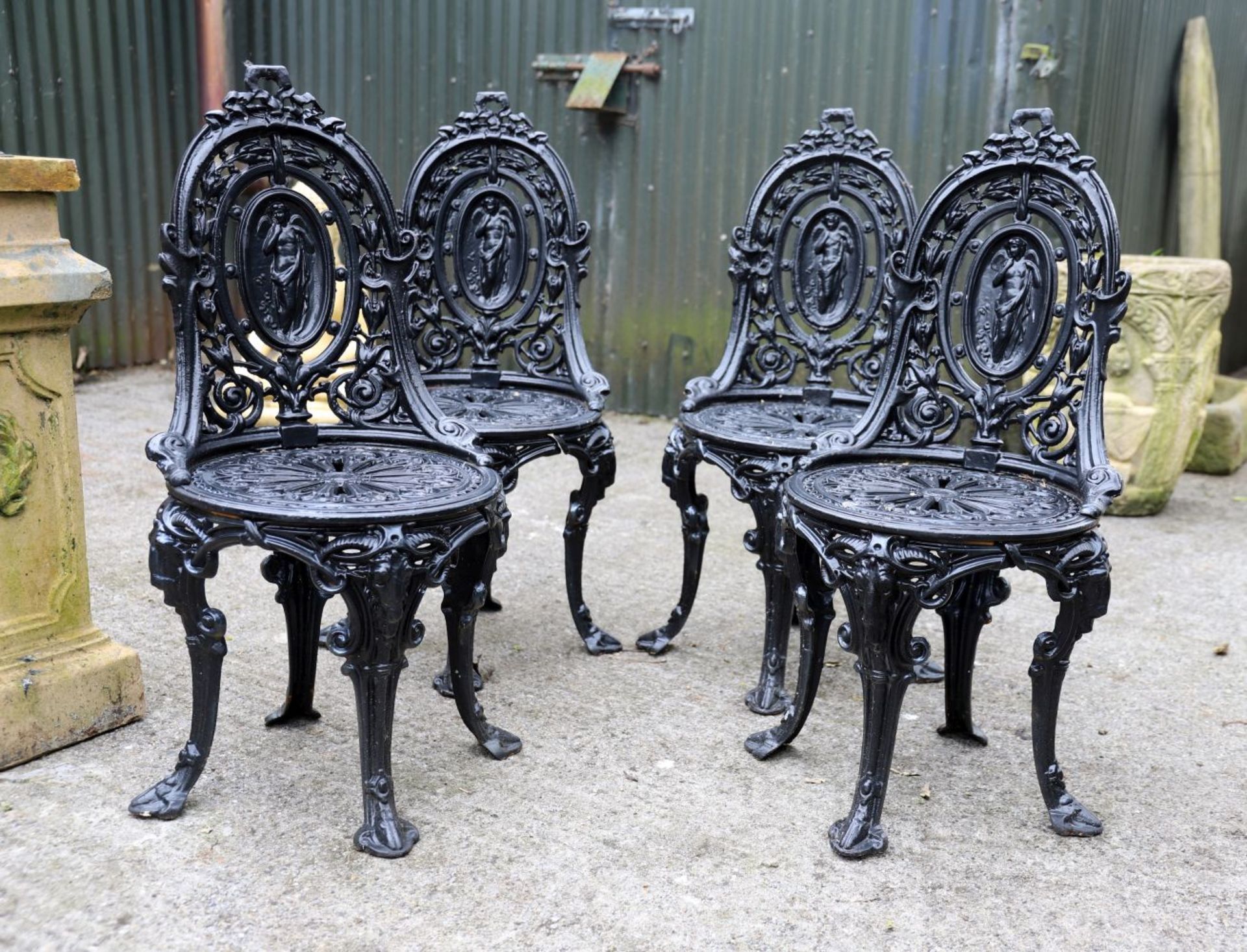 SET OF 4 VICTORIAN CAST IRON PATIO CHAIRS