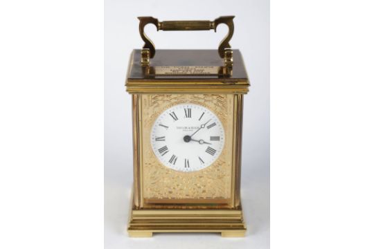 HORSE RACING TROPHY BRASS CARRIAGE CLOCK - Image 1 of 3