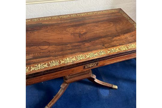 REGENCY ROSEWOOD & BRASS INLAID GAMES TABLE - Image 2 of 2