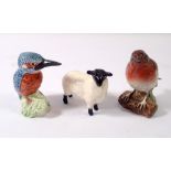 A Beswick robin, kingfisher and sheep