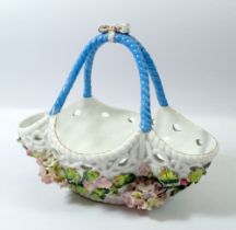 A 19th century Sitzendorf basket with floral decoration, 18cm high