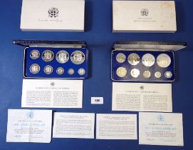 Two Jamaica nine coin proof sets 1976 and 1977 including 10 dollars in sterling silver and 5 dollars