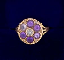 A Victorian 18 carat gold amethyst and diamond cluster ring, size I