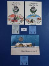 Three Pobjoy Mint Isle of Man silver proof Christmas fifty pences each mounted in Christmas card,
