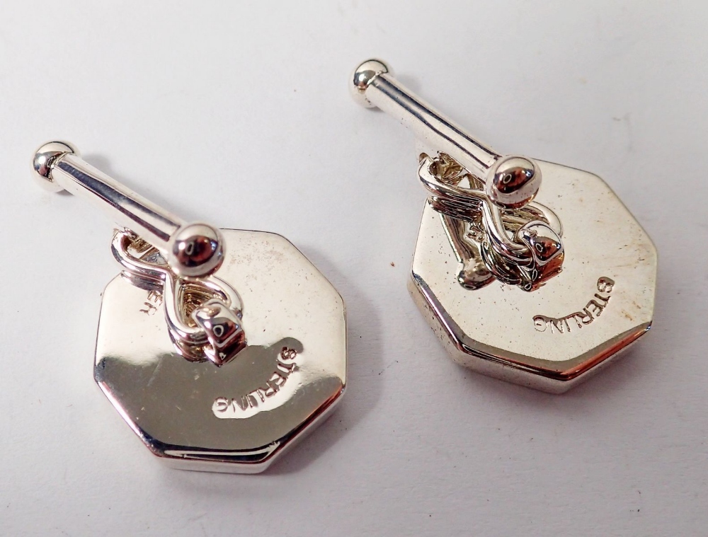 A pair of silver, red stone and mother of pearl cufflinks - Image 2 of 2