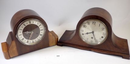 A Garrard Westminster chime oak mantel clock with pendulum and key and another mantel clock with key