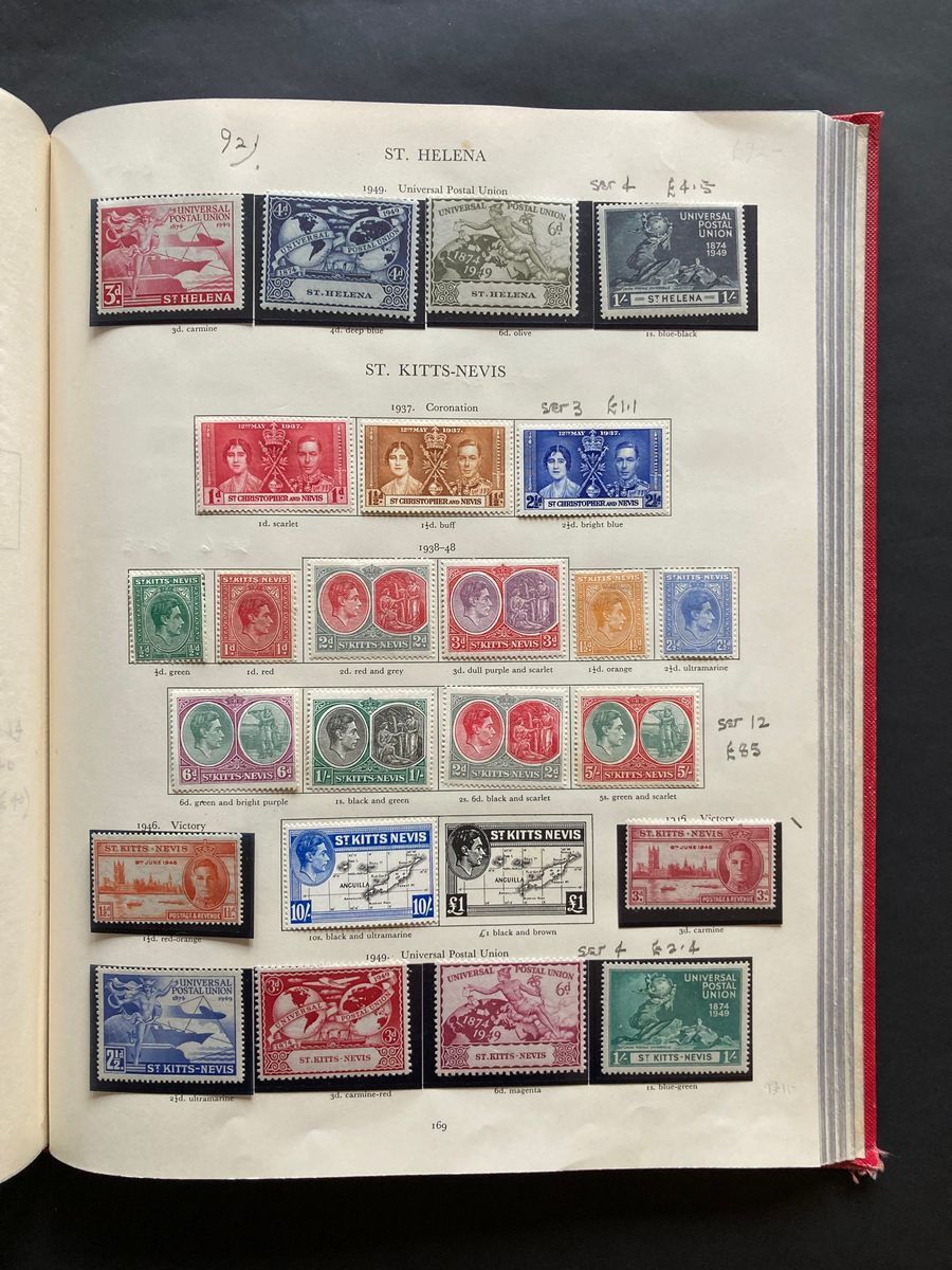 Red Stanley Gibbons KGVI stamp album of mint definitives, commemoratives, officials and postage due, - Image 14 of 19