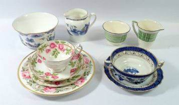 A small group of tea ware including Crown Devon, Hammersley trio, Booths etc.