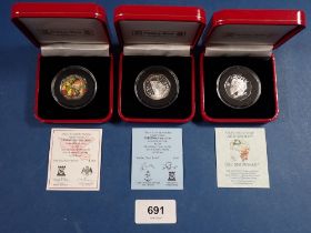 Three Pobjoy Mint Isle of Man silver proof Christmas fifty pences, 2003, 2004 and 2005, all cased