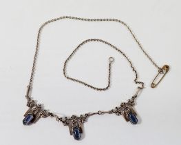 A 1920's Art Deco necklace set grey stones, 40cm long