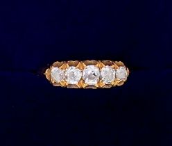 A Victorian 18 carat gold five stone diamond ring, size M to N, 2.8g