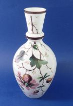 A Victorian opaline glass vase painted flowers, 28cm tall