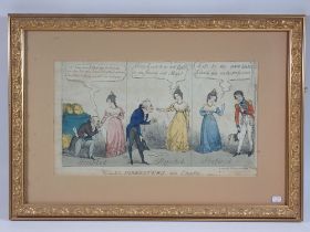 An early 19th century coloured engraving of marriage proposals 'Wiley Forresters en Chatse'