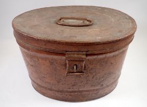 An early 20th century oval tin hat box