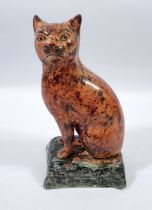 A Victorian Staffordshire cat with sponge ware decoration, 17.5cm