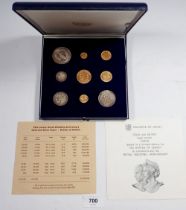 An Elizabeth II 1972 Jersey Royal Wedding anniversary gold and silver coins set to include five 22ct