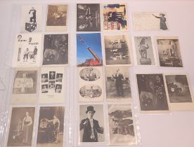 Sixteen circus postcards including lions and magicians