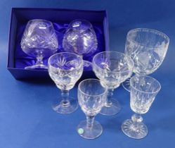 A suite of drinking glasses by Royal Brierley, Stuart Crystal and a mixed pair of brandy glasses