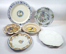 Eight various tin glazed dishes and bowls