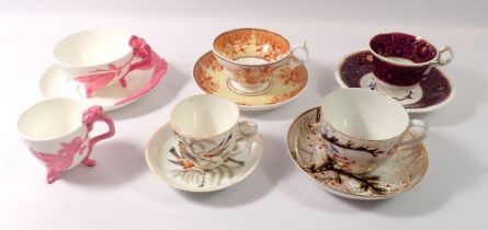A collection of Victorian cups and saucers including Spode