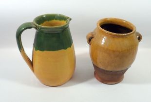 A ochre glazed jug and vase, 22cm