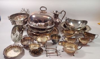 A quantity of silver plated items including Robert Welch bowl and small meat cover