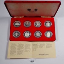 An Elizabeth II 1977 Silver Jubilee eight coin set of silver proof crowns in Spink & Son