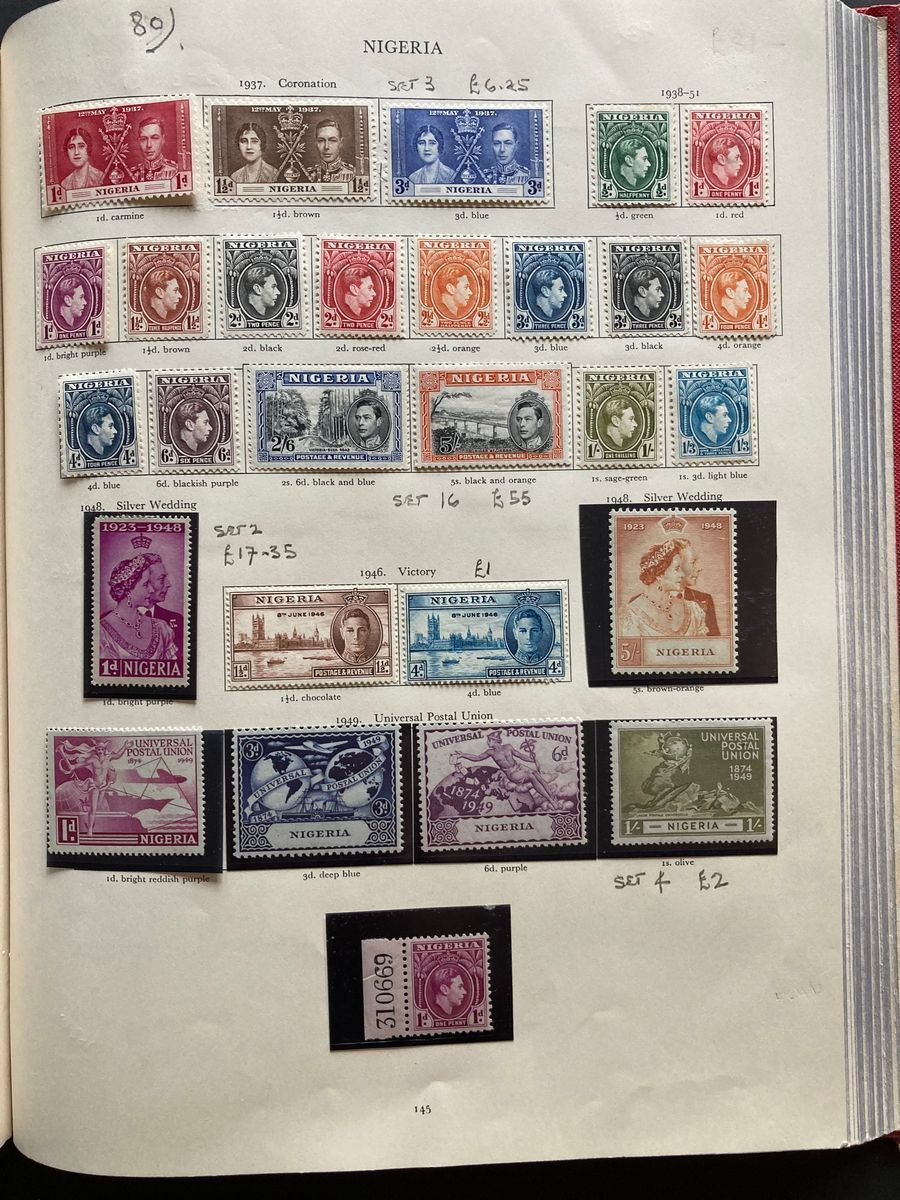 Red Stanley Gibbons KGVI stamp album of mint definitives, commemoratives, officials and postage due, - Image 12 of 19