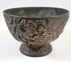 A Japanese Meiji period antimony fruit bowl decorated chrysanthemums, 18.5cm diameter