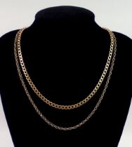 Two 9 carat gold necklaces, 12g, 46 & 50cm long