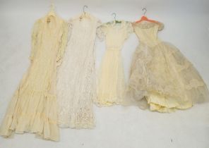 Four various vintage lace dresses including two examples by Gunne Sax by Jessica etc.