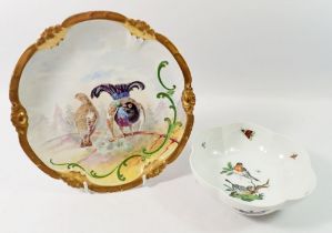 A Limoges Dresden style dish, 16.5cm and a similar plate painted pheasants